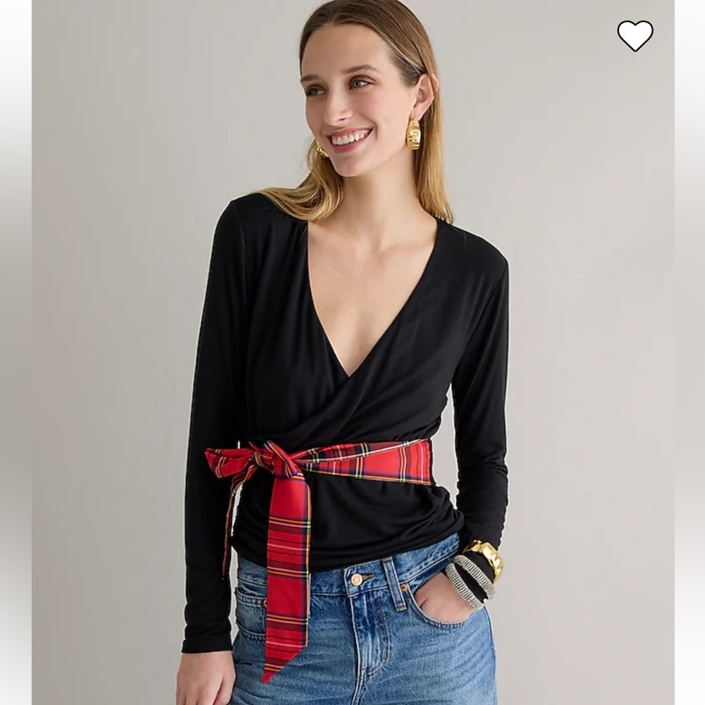 Jcrew wrap top with tartan bow